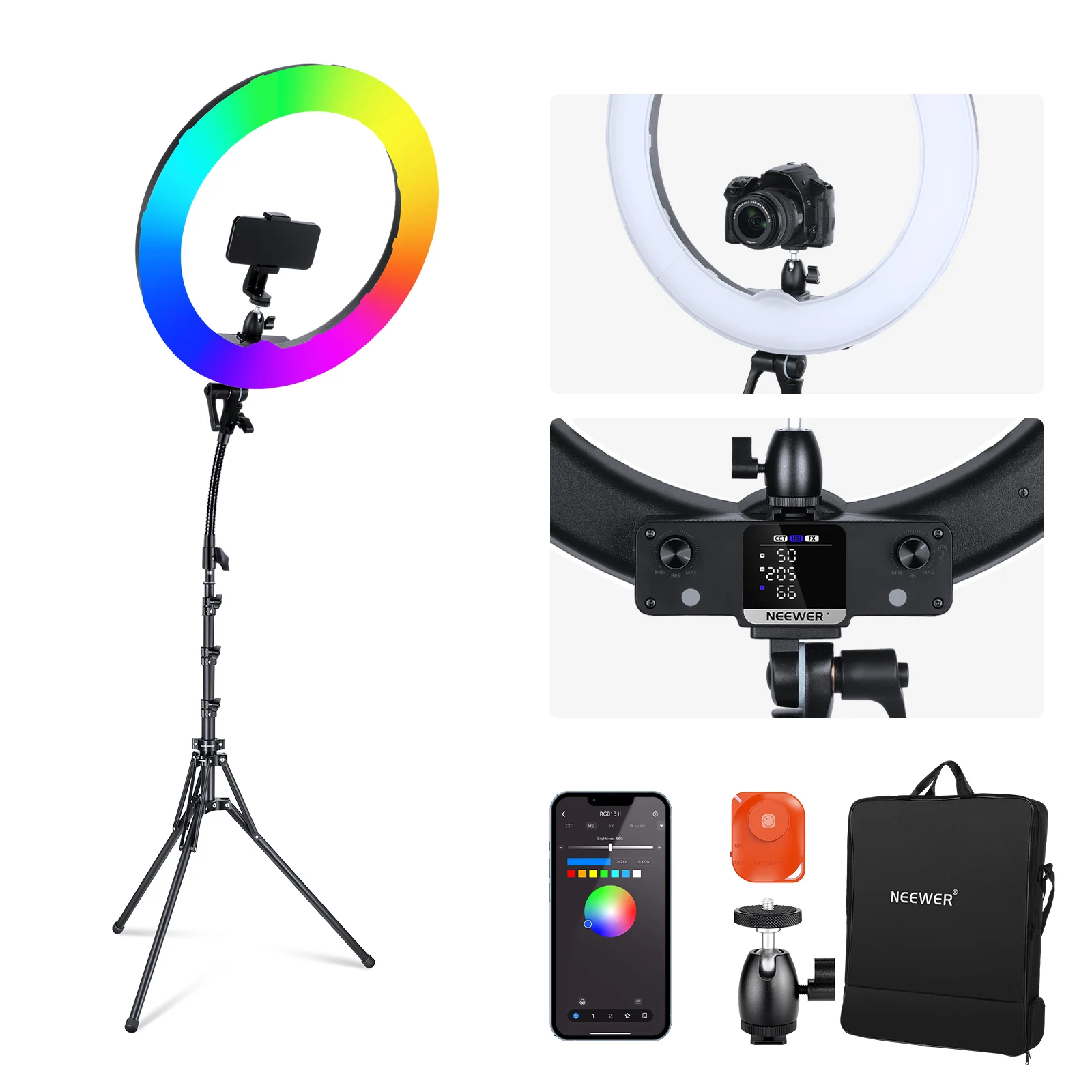 NEEWER RGB18 II 18" Tragbares RGB LED Ringlicht APP Steuerung – Bild 2