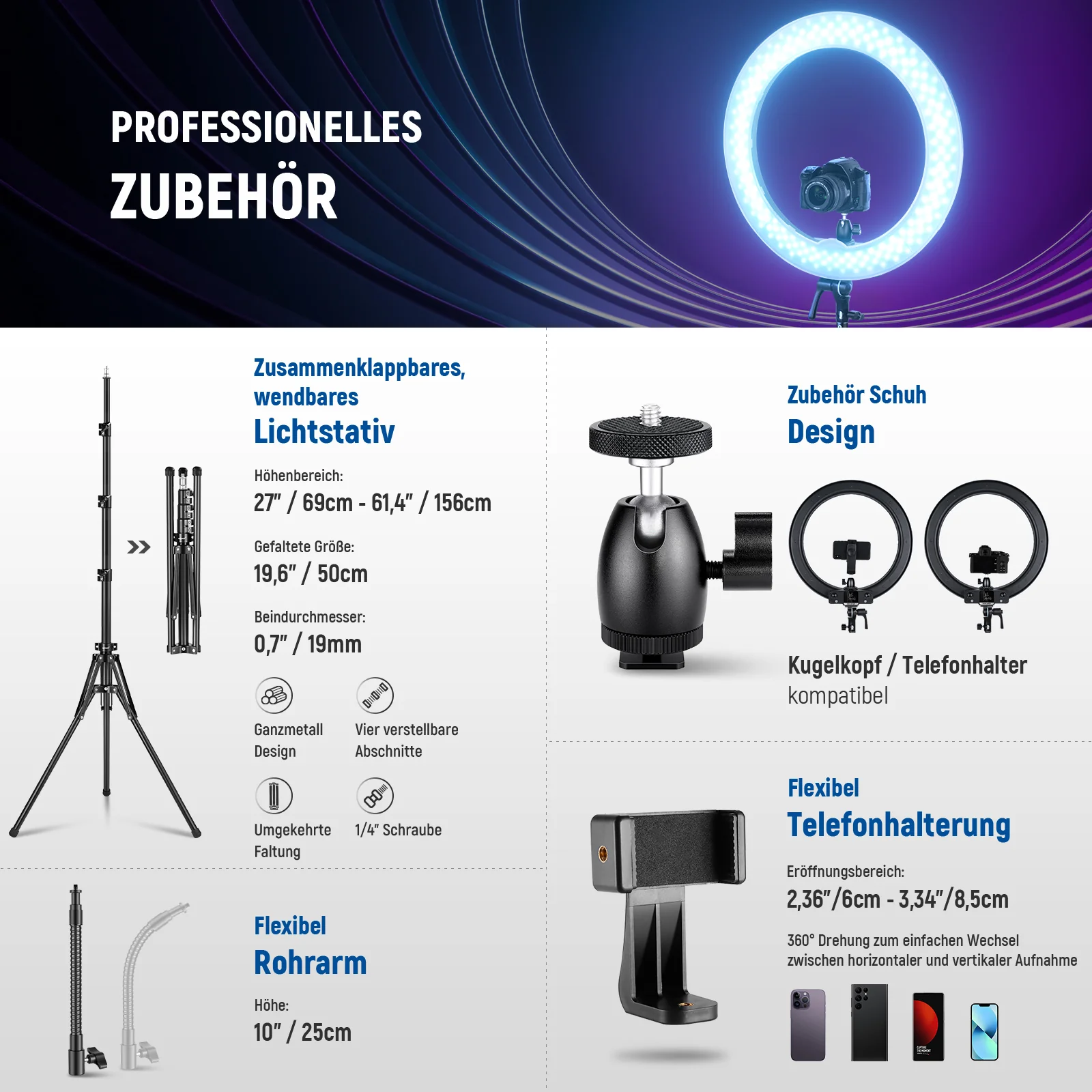 NEEWER RGB18 II 18" Tragbares RGB LED Ringlicht APP Steuerung – Bild 8