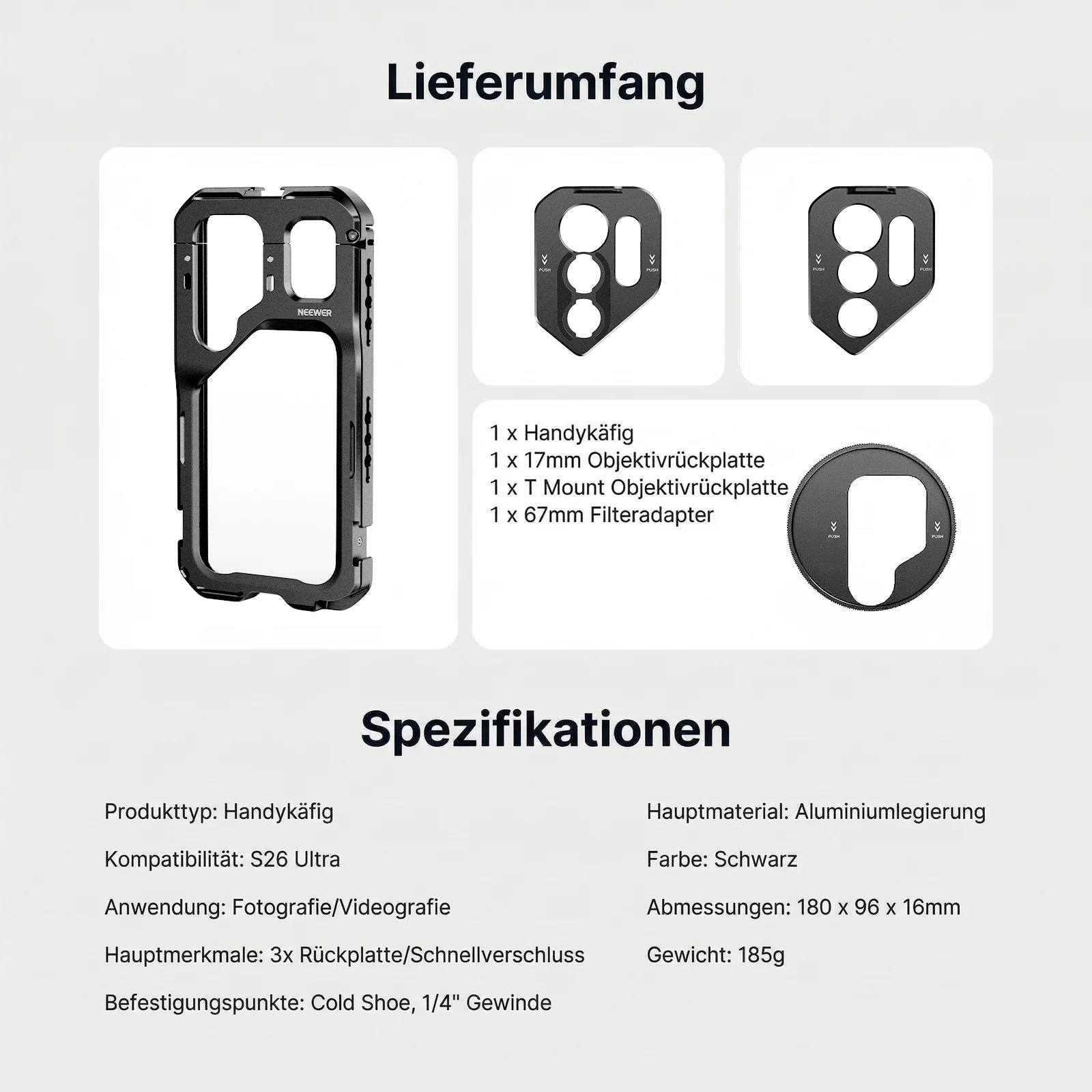 NEEWER PA182 Smartphone Käfig Cage für Samsung Galaxy S26 Ultra | vorbestellen – Bild 9