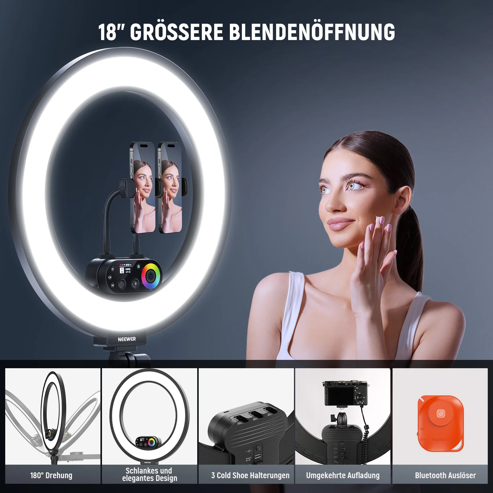 NEEWER RL45C 45W 18" Edge-Lit RGB LED Ringlicht – Bild 8