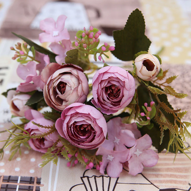 Herbstliche Künstliche Teerosen & Gerbera Seidenblumen – Kunstblumenstrauß für Hochzeit, Zuhause & Raumdekoration – Bild 8