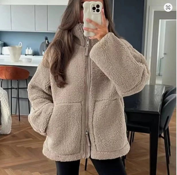 Damen Lammfelljacke - Übergröße, Winterjacke mit Reißverschluss – Bild 9