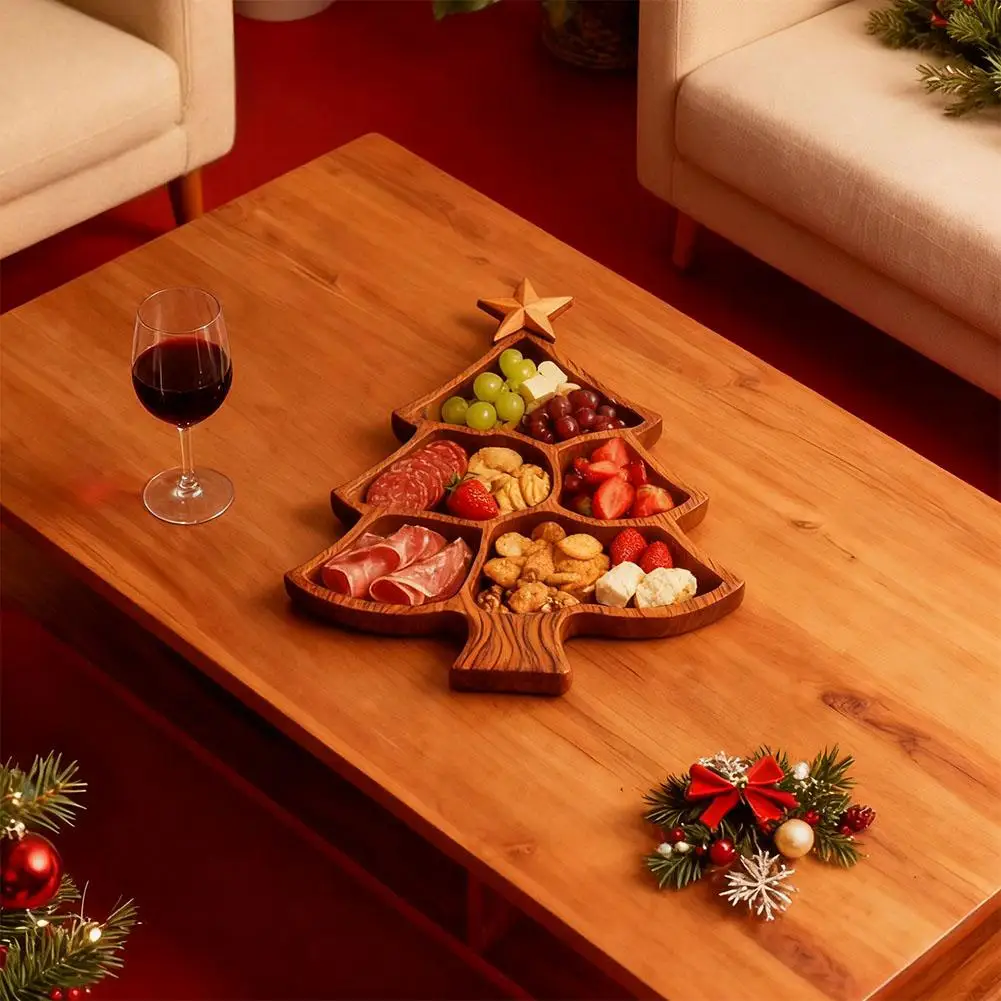 Weihnachtsbaum Servierplatte – Holz Charcuterie Board mit Fächern | Obst, Nüsse, Süßigkeiten & Käse Platte – Bild 3