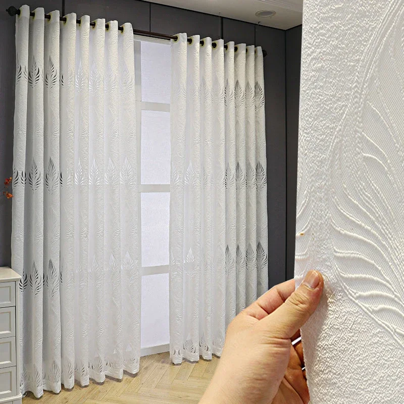 Nordic Weißer Transparenter Vorhang mit Hohlen Blättern für Schlafzimmer Wohnzimmer – Bild 3