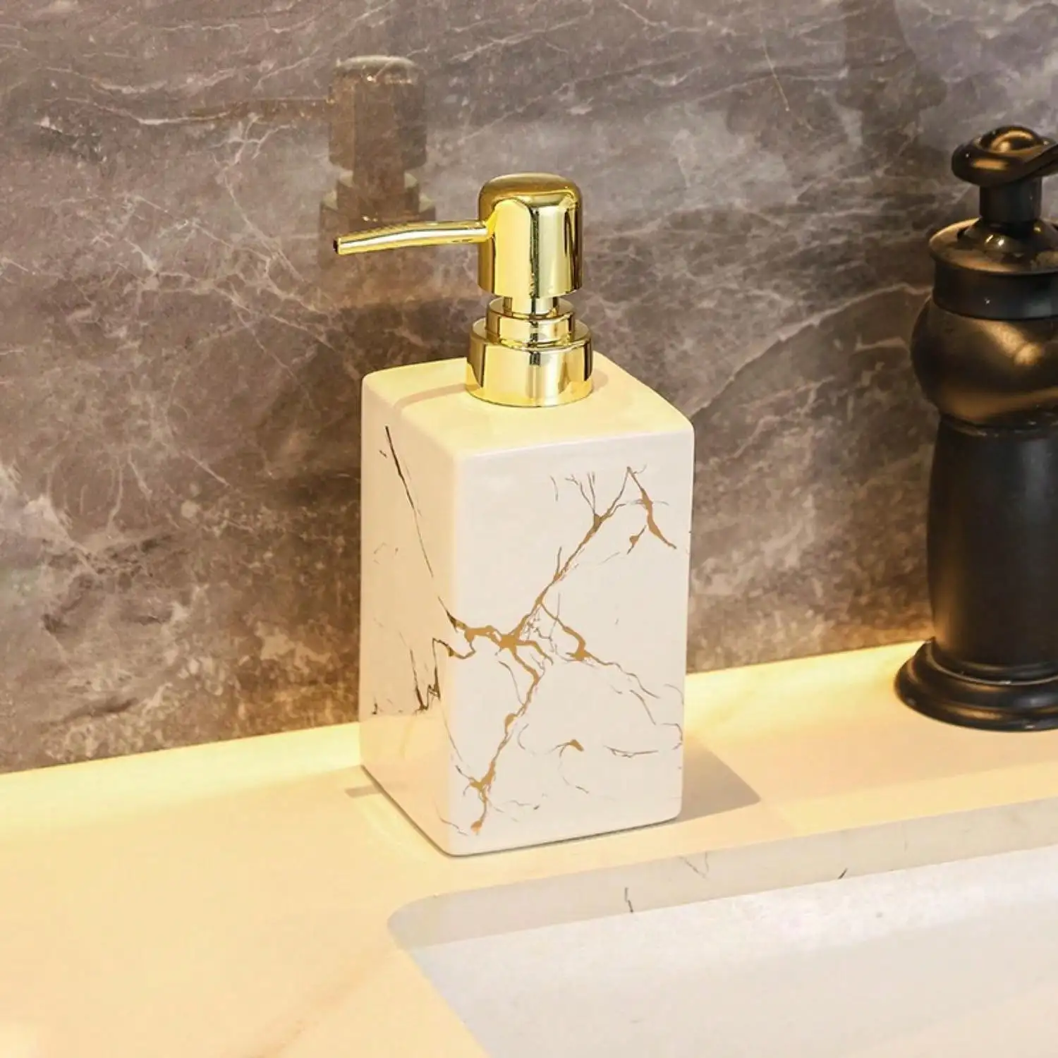 350ml Keramik Seifenspender mit Marmorstruktur – Nachfüllbare Druckpumpe für Bad, Zuhause & Hotels – Bild 9