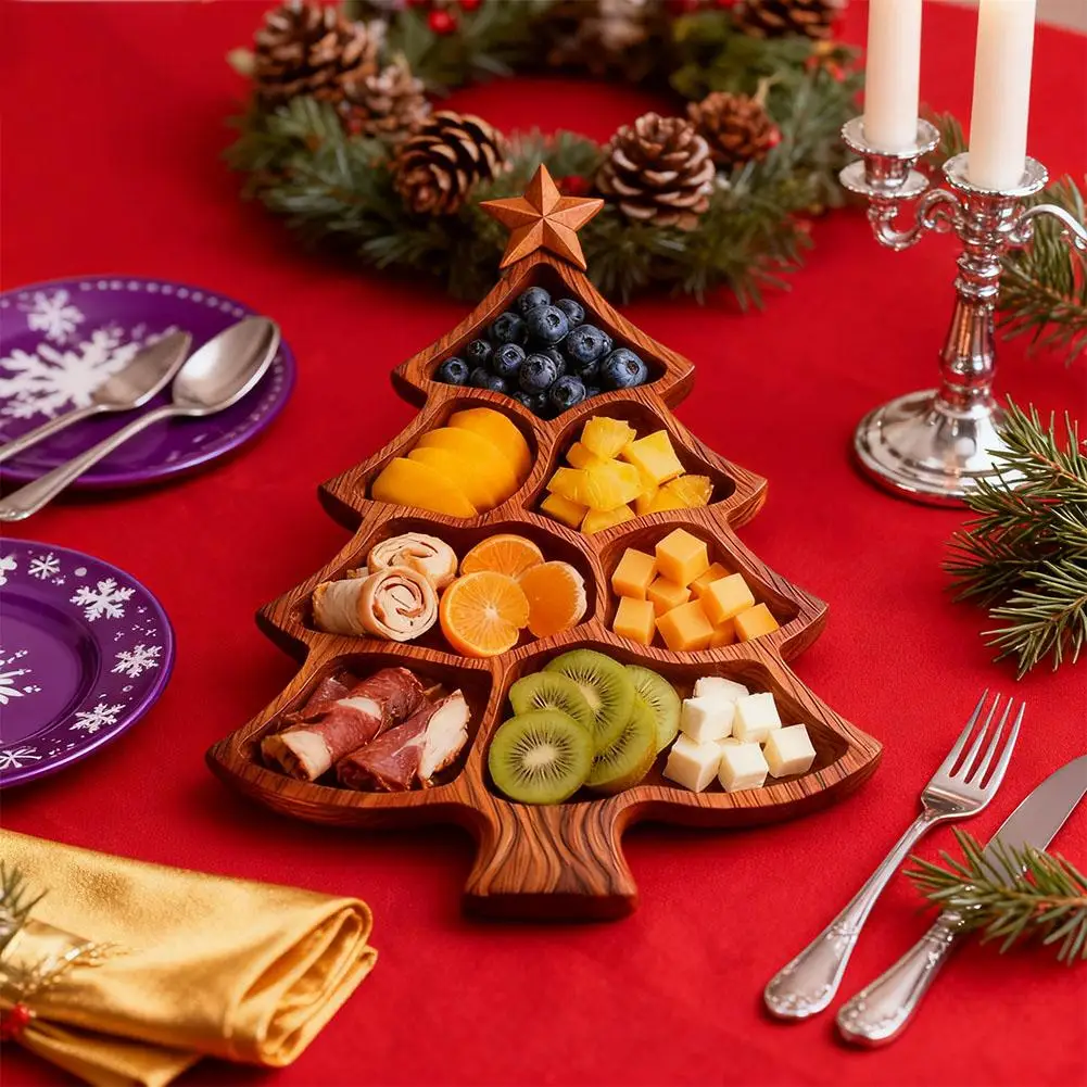 Weihnachtsbaum Servierplatte – Holz Charcuterie Board mit Fächern | Obst, Nüsse, Süßigkeiten & Käse Platte – Bild 6