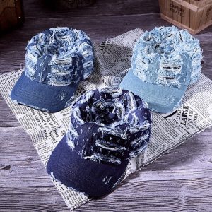Denim Baseballkappe | Vintage Ripped Style Baseballcap | Cool Hip Hop Snapback Caps für Herren & Damen