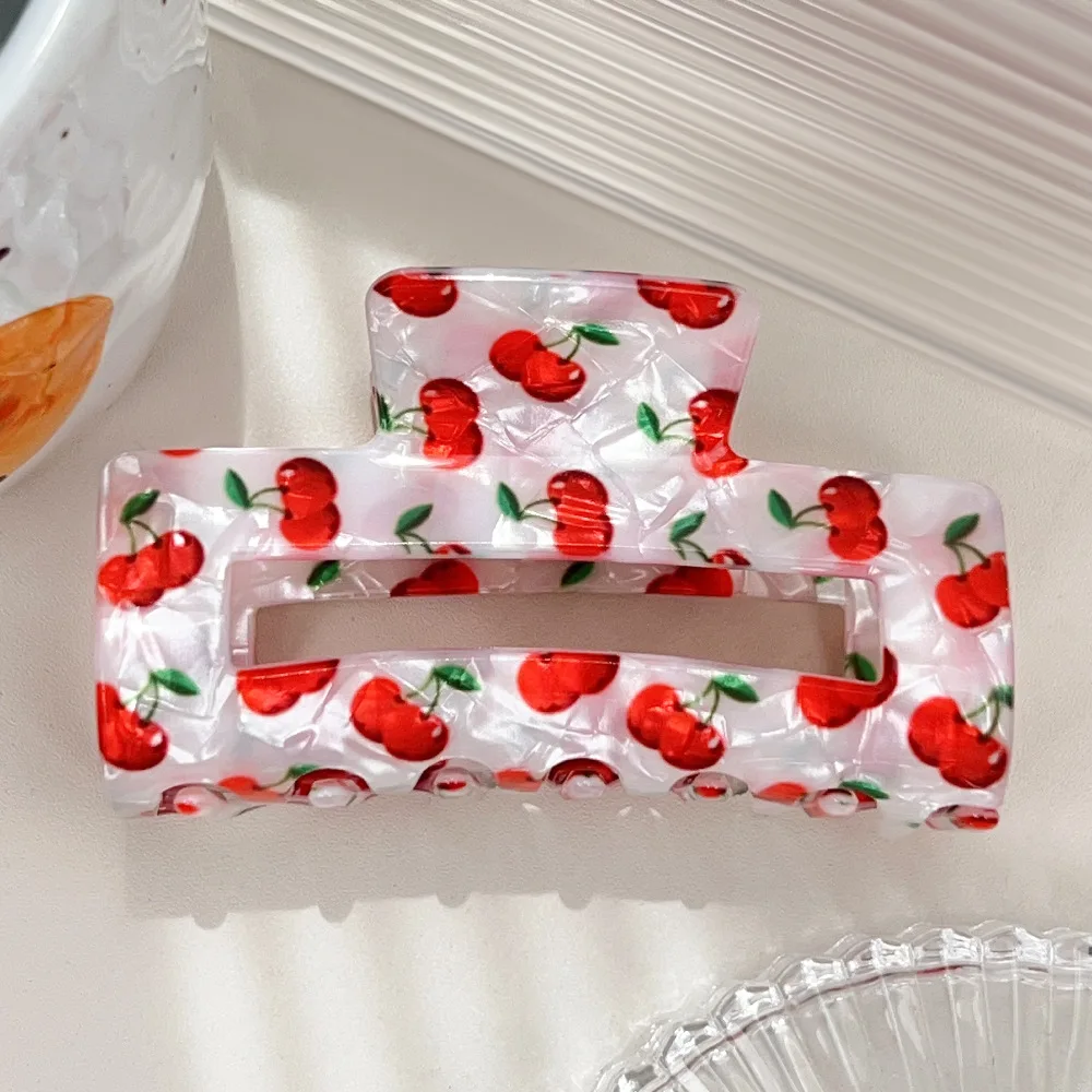 Acryl Haarklammer mit Fruchtmotiv – Quadratische offene Form, großer Shark-Clip für dickes Haar – Bild 9