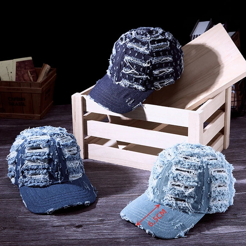 Denim Baseballkappe | Vintage Ripped Style Baseballcap | Cool Hip Hop Snapback Caps für Herren & Damen – Bild 9