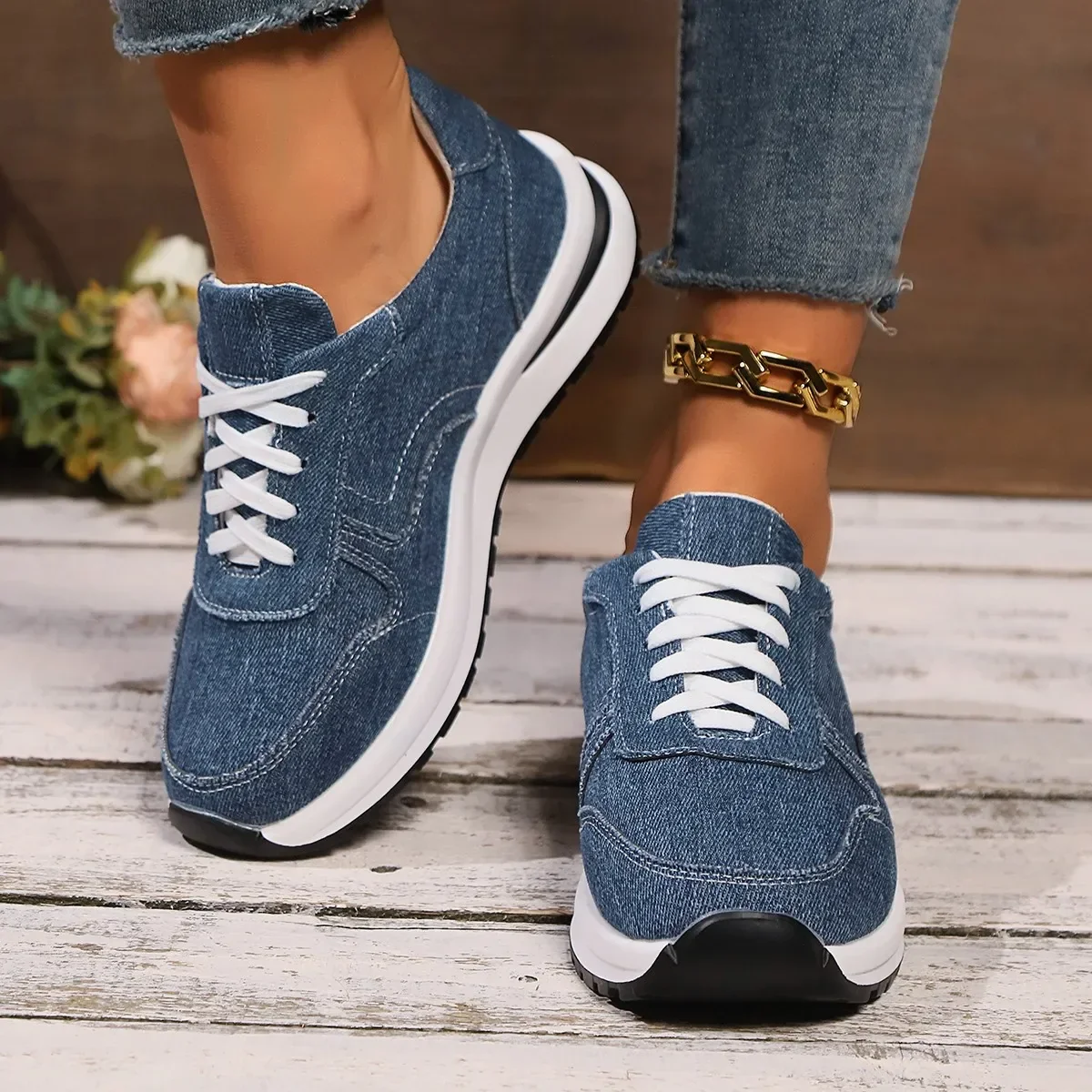 Blaue Damen Plateau-Sneaker – Modische Schnürschuhe mit Dicker Sohle | Bequeme Freizeit-Sneaker in Übergrößen bis 43 – Bild 4