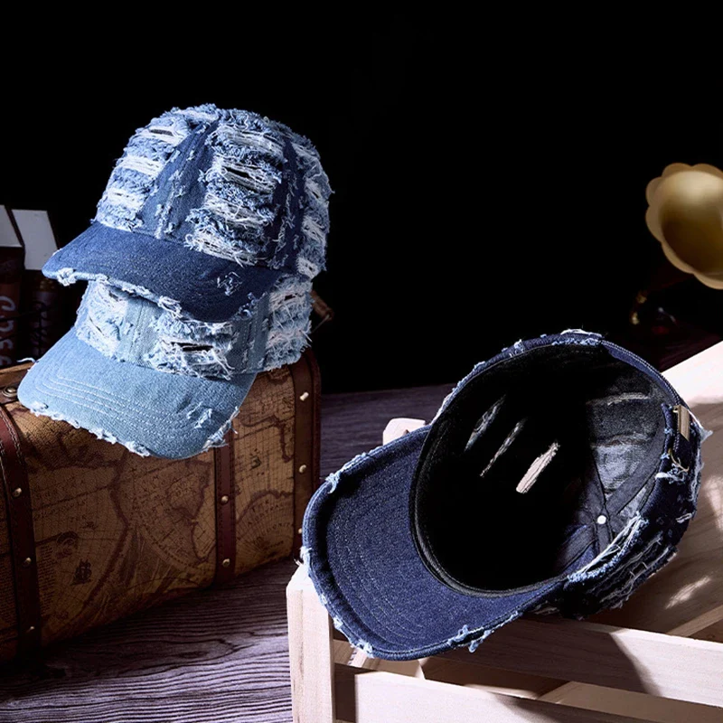Denim Baseballkappe | Vintage Ripped Style Baseballcap | Cool Hip Hop Snapback Caps für Herren & Damen – Bild 8
