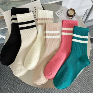 Damen Socken Mode Herbst Neue Bonbonfarbene Baumwoll Sportsocken | Preppy Stil Gestreift Freizeit