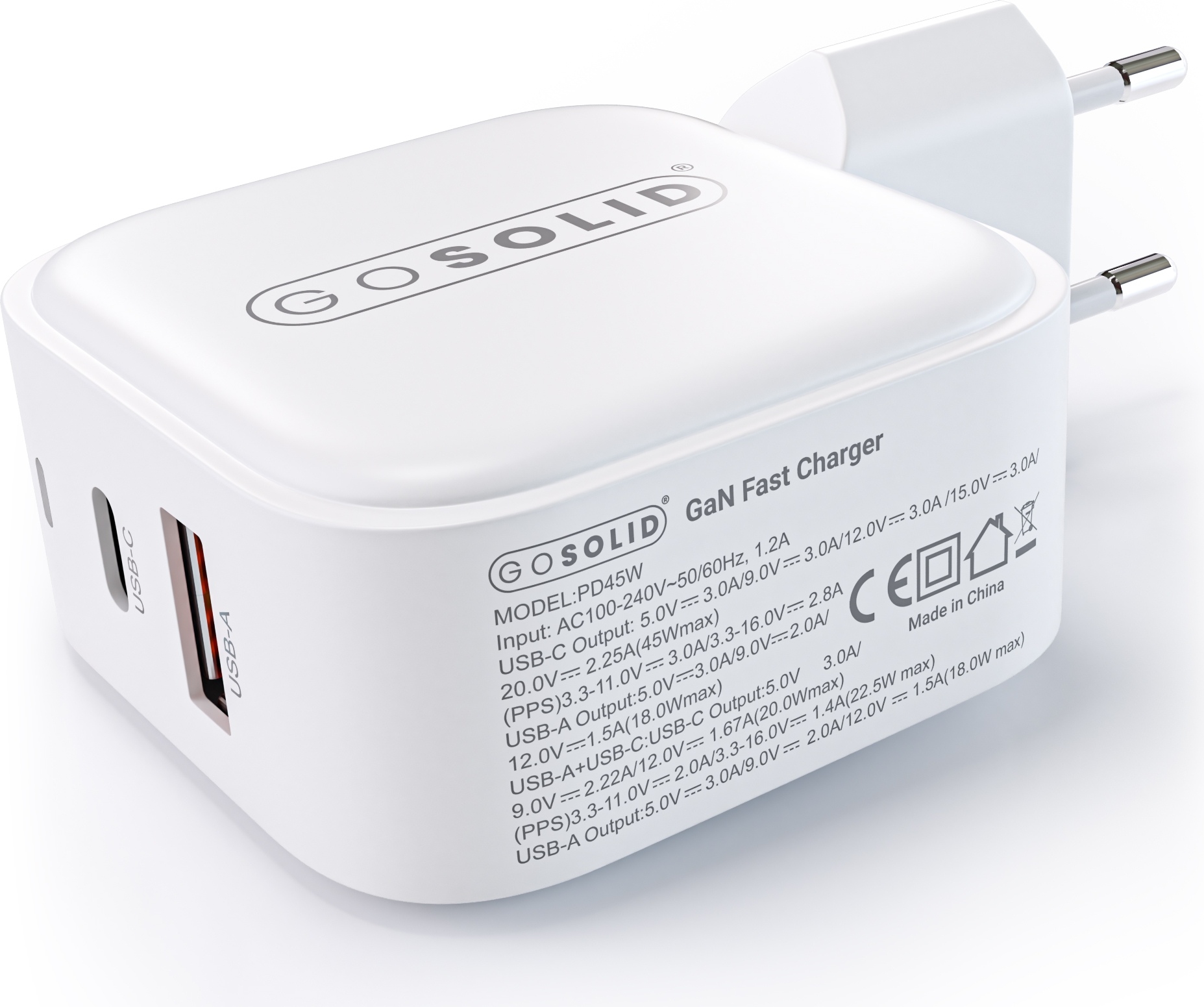GO SOLID! Schnellladegerät kompatibel mit GaN2 45W (1x USB QC3.0, 1x USB-C PD3.0) – Bild 4