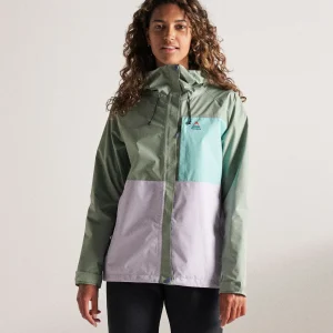 Trailscape Damen-Regenjacke aus wasserabweisendem Material – Pistazie/Fliedernebel/Aqua