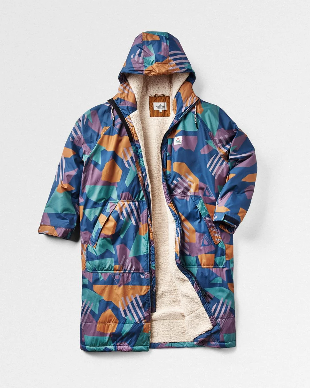 Waves Surf-Poncho mit Sherpa-Futter – Deep Blue Camo Muster