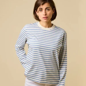 Langarmshirt Gestreift aus Bio-Baumwolle • Eisblau/Off-White